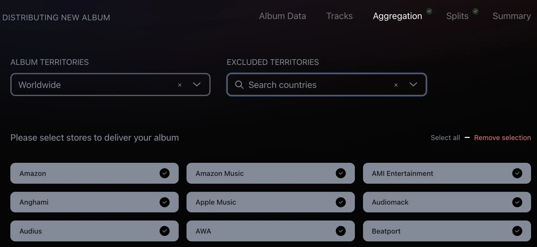 Store and territory selection in the distribution dashboard