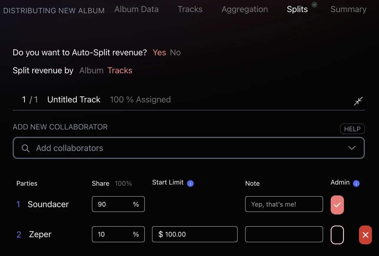 Royalty auto-split in the distribution dashboard